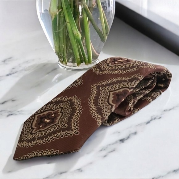 Vintage 70's MCM Retro Pavanne Mens Dress Tie Cravats Brown Polyester - Picture 8 of 11